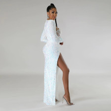 Sexy Sling Bodysuit And High Split Sequin Dress 2 Piece Set CYA-900855