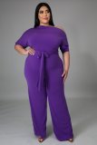 Plus Size Solid Color Slash Shoulder Tie Up Jumpsuit OSM-5282