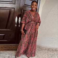 Plus Size Print V Neck Pants 2 Piece Set NY-10648