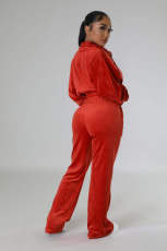 Long Sleeve Solid Crop Tops Two Piece Pants Set YD-8791