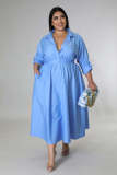 Plus Size Long Sleeve Loose Shirt Dress OSM-QJ5503