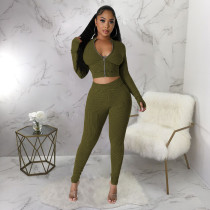 Zipper Long Sleeve Top And Pants 2 Piece Set YF-10659