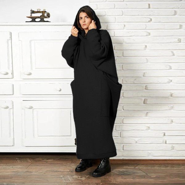 Padded Hooded Sweatshirt Maxi Dress MUE-8002