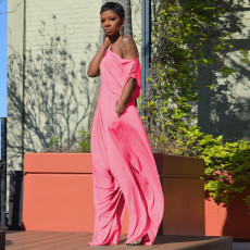 Casual Solid Color Slanted Shoulder Harem Pants Set TE-4392