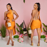 Solid Color Sleeveless Halter Mini Dress BY-6675