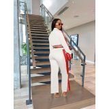 Striped Button Colorblock Split Pants Sport Suit YIBF-60186