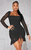 Mesh Splicing Ruffle Sexy Mini Dress ME-8464