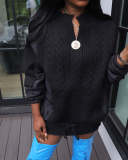 Casual Loose Spliced Knit Drawstring Cotton Coat ZSD-0631