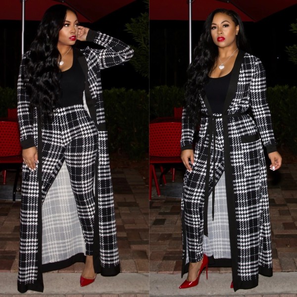 Printed Poncho Jacket Trousers Two Piece Set TE-3535