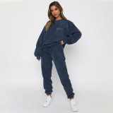 Corduroy Solid Color Pullover Two Piece Pants Set SSNF-211273