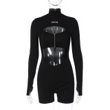 Long Sleeve Hollow Out Zipper Romper GKLK-P289815A
