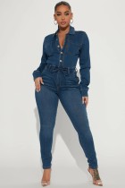 Casual Long Sleeve High Waist Denim Jumpsuit LX-3561