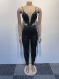Plus Size Mesh Hot Drill Sling Tight Jumpsuit NY-2901