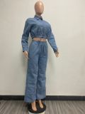 Fashion Drawstring Long Sleeve Denim Two Piece Set YMEF-51025