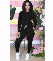 Warm Top Solid Color Sport Two Piece Pants Set OMY-11026