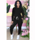 Warm Top Solid Color Sport Two Piece Pants Set OMY-11026