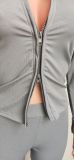 Casual Zipper Solid Color Two Piece Pants Set HMS-6382