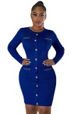 Solid Single Breasted Knits Mini Dress OSM-4408