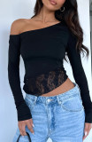 Solid Lace Patchwork T Shirt MZ-2826