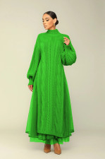 Casual Knit Slit Pullover Mesh Two Piece Skirt Set TR-1290