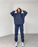 Solid Thickened Padded Hooded Sweater Two Piece Set SSNF-211402
