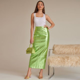 Patchwork Split PU Leather Half-body Skirt  GNZD-7662SG