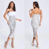 Sexy Sequin Tube Top Feather Midi Dress BY-6696