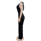 Deep V Neck Backless Halter Jumpsuit BY-6737