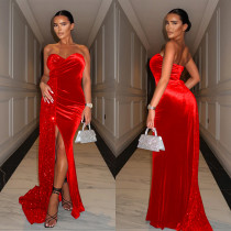 Sequin Big Swing Split Wrap Chest Maxi Dress BY-6712