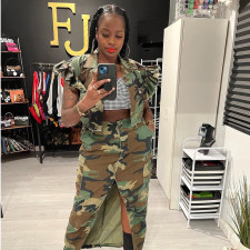 Camouflage Printed Ruffle Sleeve Jacket GNZD-9151TD