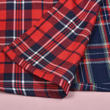 Patchwork Contrast Color Plaid Split Skirt GNZD-7993SG