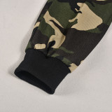 Denim Camouflage Zipper Long Sleeve Split Pants 2 Piece Set GNZD-9805PD