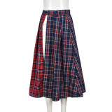 Patchwork Contrast Color Plaid Split Skirt GNZD-7993SG