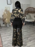 Denim Camouflage Zipper Long Sleeve Split Pants 2 Piece Set GNZD-9805PD