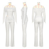 One Shoulder Irregular Tops And Pants 2 Piece Set ASL-6706