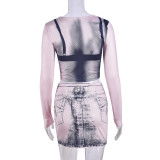 Fashion Long Sleeve Print Skirts Two Piece Set GNZD-9651SD