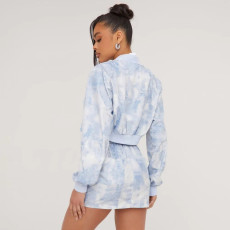 Tie Dye Print Long Sleeve Coat Skirt Two Piece Set GNZD-9556SD