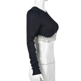 Single Shoulder Sleeve Chain Tassel Tops GNZD-6892TL