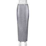Patchwork Split PU Leather Half-body Skirt GFRT-7662