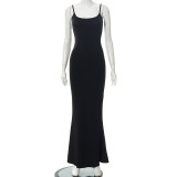 Casual Sleeveless Solid Color Sling Maxi Dress GSZM-Q21DS653