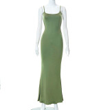 Casual Sleeveless Solid Color Sling Maxi Dress GSZM-Q21DS653