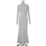 Solid Long Sleeve High Collar Fishtail Dress GSZM-M23DS504