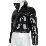 Solid PU Leather Stand-up Collar Cotton Jacket GSZM-A20666T