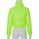 Solid PU Leather Stand-up Collar Cotton Jacket GSZM-A20666T