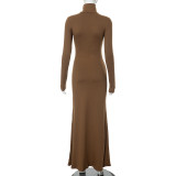 Solid Long Sleeve High Collar Fishtail Dress GSZM-M23DS504