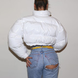 Solid PU Leather Stand-up Collar Cotton Jacket GSZM-A20666T