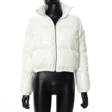 Solid PU Leather Stand-up Collar Cotton Jacket GSZM-A20666T