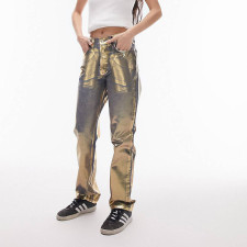 Solid Color Hot Gold Zipper Straight Jeans GSZM-M23PT388