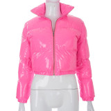 Solid PU Leather Stand-up Collar Cotton Jacket GSZM-A20666T