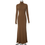 Solid Long Sleeve High Collar Fishtail Dress GSZM-M23DS504